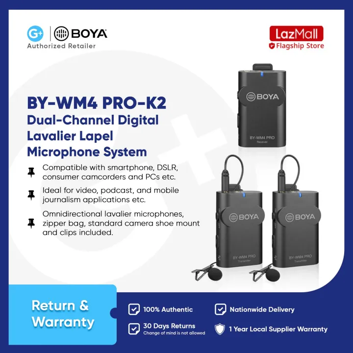 Boya WM4 Pro-K2 Dual-Channel DigitalLavalier Lapel Microphone System ...