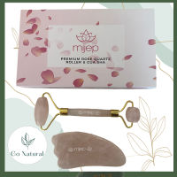 Rose Gua Sha and roller for Face massage from Rose quartz 100% Natural crystal โรสควอตซ์กัวซาและลูกกลิ้งสำหรับนวดหน้า หินแท้