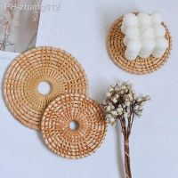 Round Rattan Placemats Coaster Natural Vine Straw Woven Dining Table Mats Heat Insulation Pot Holder Cup Kitchen Accessories