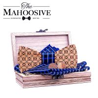 【Fashion house]Mahoosive ไม้โบว์ผูกโบว์ไม้ผู้ชาย39; S แปลกแข็ง Bowtie สำหรับผู้ชายอุปกรณ์งานแต่งงานผ้าผูกคอผ้าเช็ดหน้า