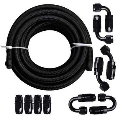 Racing Car 20FT 6M 6AN Fuel Hose Black Braided Oil Fuel Hose 20 Feet Hose Line +Swivel End Fitting