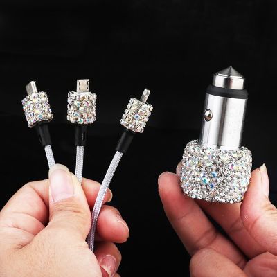 Survival kits Diamond Crystal Dual USB Car Charger Line Bling Rhinestone Car Lighter Universal Data Cable For iPhone Xiaomi Huawei Survival kits