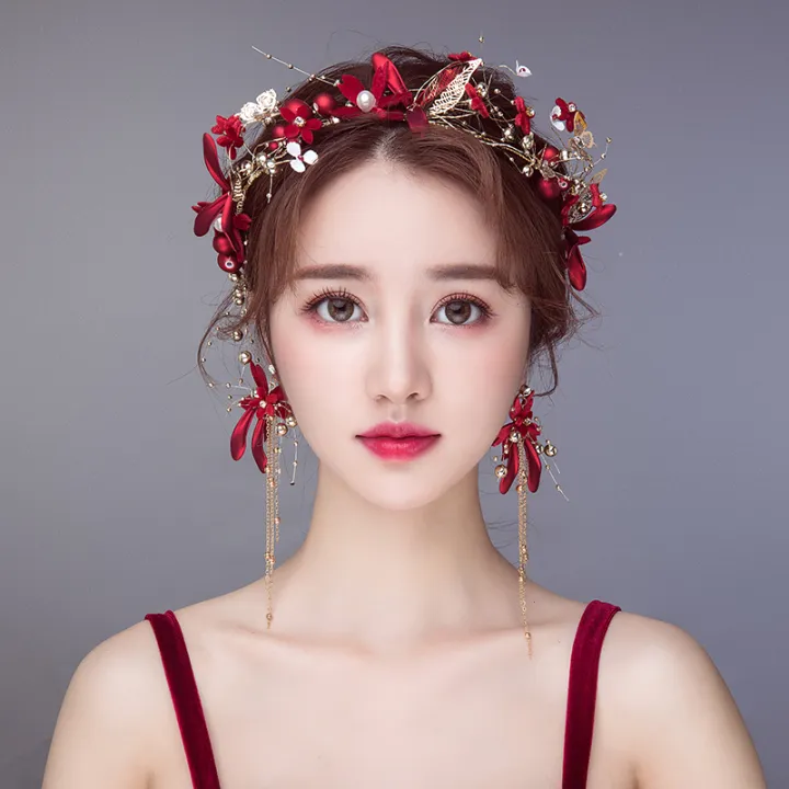 Toast Suit Headdress Simple Elegant Bridal Hair Accessories Super Fairy  Mori Style Headband Red Wedding Dress Formal Dress Accessories | Lazada PH