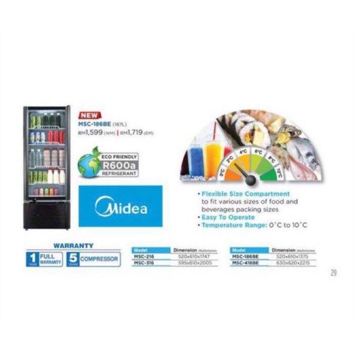 MIDEA SHOWCASE MSC-186BE /MSC186BE/MDRZ302FGG30 186L /211L (BLACK ...