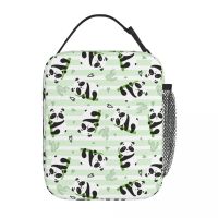 ﹍◆✔ Cute Pandas Bear Bamboo Panda Product Insulated Lunch Tote Bag for Children School Portable All Season Thermal Cooler Lunch Box