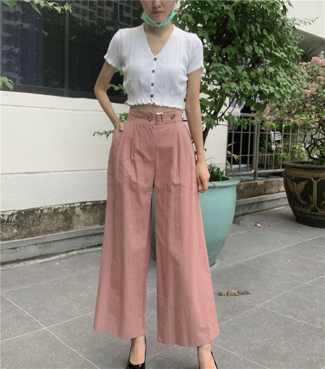 กางเกงผู้หญิกางเกงขากว้าง-กางเกงขายาว-กางเกงแฟชั่นกางเกงผู้หญิงทรงเกาหลีขากว้าง-ฟรีไซด์เอวยืดไซด์ใหญ่-131