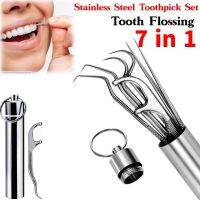 7Pcs/Set Stainless Steel Toothpick Set Portable Oral Cleaning Tools Tooth Flossing Artifact Reusable Toothpicks Outdoor Picnic Camp