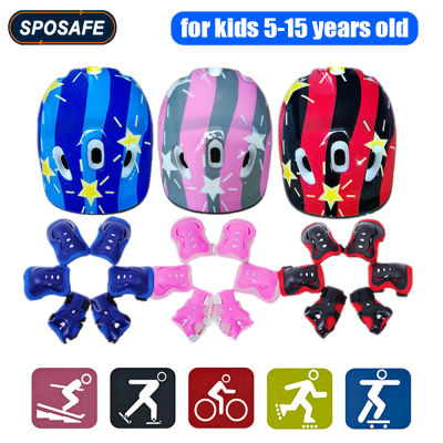 Kids Rollerblading Protective Gear Set Safety Helmet Wrist Elbow Knee Pads for Child Cycling Skating Skiing Skateboard Scooter