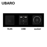 2021UBARO 258*86 German Standard Tempered Glass Panel Wall Socket Combination RJ45 RJ11 TV Usb 5V 2100mA Home Outlet Ac110-250V 16A