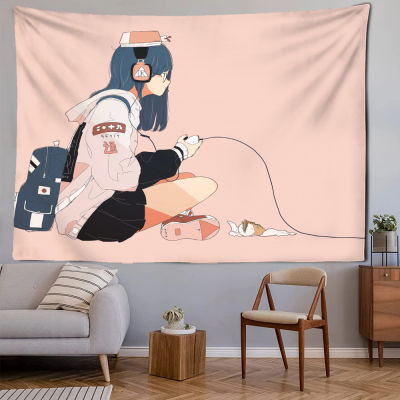 【cw】Cartoon Girl Character Tapestry Youthful And Lively Style Bedroom Living Room Wall Hanging Decorations Decor