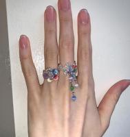 {Latin Fan} Y2k 90S สุนทรียภาพสีสันสดใสแหวนพู่ลูกปัดคริสตัลสำหรับผู้หญิงหวานน่ารักแหวนยืดหยุ่น MODE Korea เครื่องประดับของขวัญ
