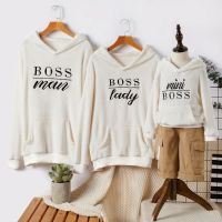 Family Matching Fleece Hoodies Pullover Sweatshirts Hooded Sweater Mini Boss Casual Daddy Mommy and Me Outfits