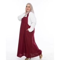 OVERRSIZE Plus Size Cynthia Plain Women Muslimah Pinafore Dress With Pocket Elastic Cotton Linen Fit Up To Waist 60inci