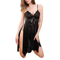 Lover® Female Lace Mesh Nightdress Deep-V Slit Backless Nightwear Underwear