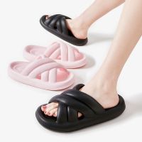 Rimocy Summer Platform Soft Sole Slippers Women Candy Color Cross Strap Cloud Slides Woman Comfy Non-Slip Home Flip Flops Couple