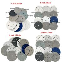 5pcs 150mm 6 / 9 / 15 / 17 Holes Hook and Loop Sanding Sponge 6 Inch Flocking Foam Sandpaper Wet Dry Sanding Discs 300-3000 Grit