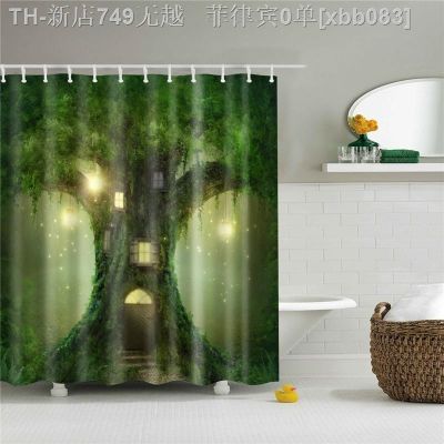 【CW】✙✟  Shower Curtain Landscape Trees Print Scenery Partition With Hooks