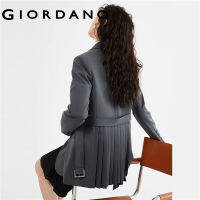 GIORDANO Women Jackets Lapel Collar Pleated Stylish Suit Jacket Belted Collect Waist Smooth Fashion Casual Blazers 18373603