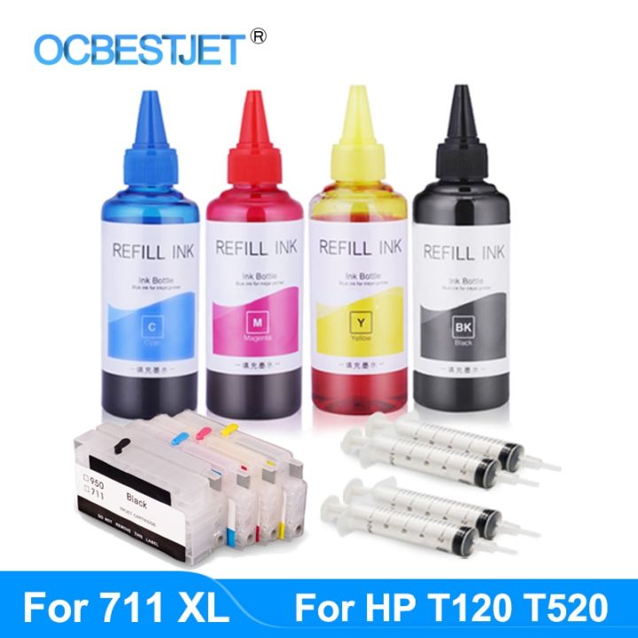 711-711xl-for-hp-designjet-t120-t520-inkjet-printer-plotter-refill-ink-kit-4-color-cartridge-with-arc-chips-and-400ml-dye-ink