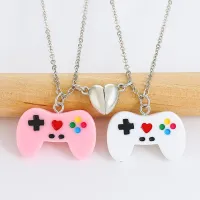 2pcs/Set PS4 Game Console Pendant Heart Shaped Magnetic Game Controller Couple Necklace for Women Valentine Day Gift Jewelry