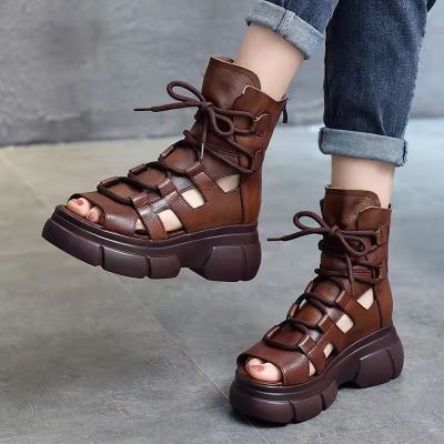 ขายดีที่สุด ioztt2023 - /✆ 2023 New Pu Leather Sandals Ankle Platform Shoes Wedges Women 39;s Fashion Outdoor Sandalias