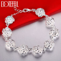 DOTEFFIL 925 Sterling Silver Full Rose Flower Chain celet For Women Wedding Engagement Party Fashion Jewelry