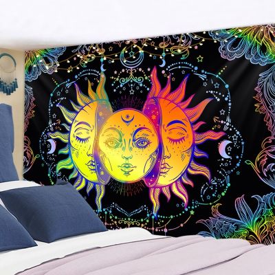 White Black Colorful Sun Moon Mandala Tapestry Wall Hanging Celestial Wall Tapestry Hippie Wall Carpets Dorm Decor Wall Tapestr