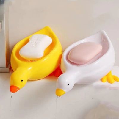 Kotak sabun plastik bentuk bebek tempat sabun kartun aksesori kamar mandi wadah sabun dapat dikeringkan