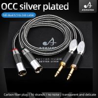 ATAUDIO HIFI Dual 6.5มม. ถึง2XLR OCC ชุบเงิน6/5trs เป็น XLR เครื่องขยายเสียงเพาเวอร์มิกเซอร์สายออดิโอ