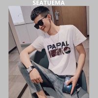 SEATUEMA เสื้อยืดแบรนด์แฟชั่นผู้ชายแขนสั้นร้อยชุด 2023 ฤดูร้อนเทรนด์พิมพ์ผ้าฝ้ายแขนสั้นเสื้อยืด