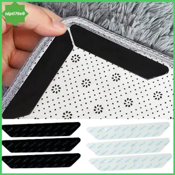 8 Pack Rug Grippers, Reusable Triangle Double Sided Adhesive Anti-Skid Non  Slip Anti Curling Rug Pad Carpet Tape For Kitchen Bathroom(Black) 
