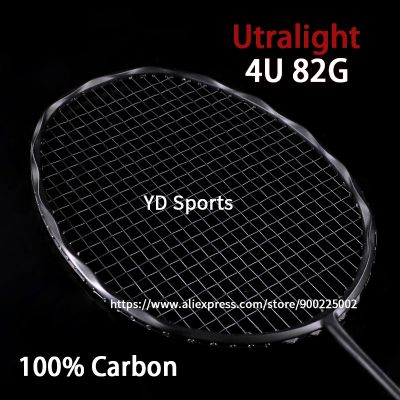 Black Full Carbon Fiber Ultralight 4U 82g Strung Badminton Racket 22-30LBS Professional Training Racquet Padel Speed Rackets Bag