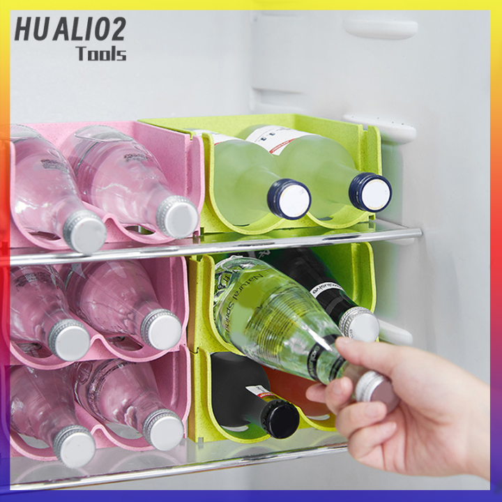 กระป๋องที่เก็บขวดในครัวสำหรับกล่องเก็บของเครื่องดื่มเบียร์ของ-huali02ชั้นวางซ้อนกันได้ที่ใส่ขวดไวน์ตู้เย็น