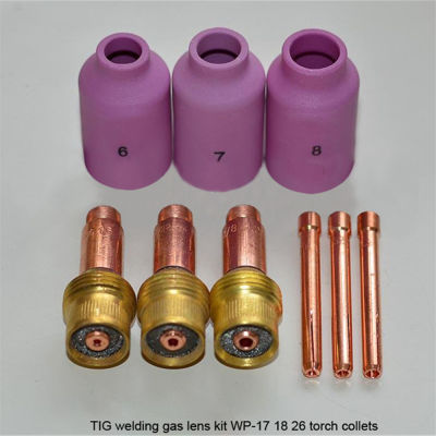 TIG Gas Lens KIT and Collets Alumina Nozzle Fit TIG Welding Torch PTA DB SR WP 17 18 26 Series 9PK