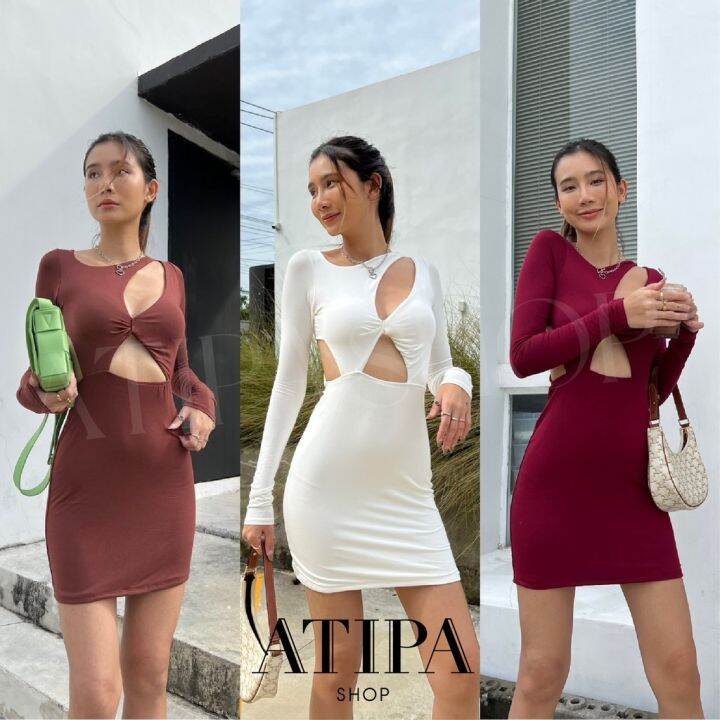 ชุดเดรสผู้หญิง-เดรส-ชุดเดรส-dress-เดรสผู้หญิง-ชุดเดรสสวยๆหรู-atipashop-dress-terra-เดรส-เดรสสั้น-ทรงแขนยาว-มีดีเทลเว้า-สุดเซ็กซี่