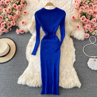 SINGREINY Women Sweater O neck Dresses Long Sleeves Sexy Midi Dresses Fashion Elastic Autumn Knitted Party Dress 2021 New