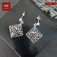 MT ต่างหูเงินแท้ รูปสี่เหลี่ยม ฉลุลาย สไตล์บาหลี แบบก้านเสียบ งานรมดำ Solid 925 Sterling Silver Earrings (se702) MT Jewelry มณีธารา