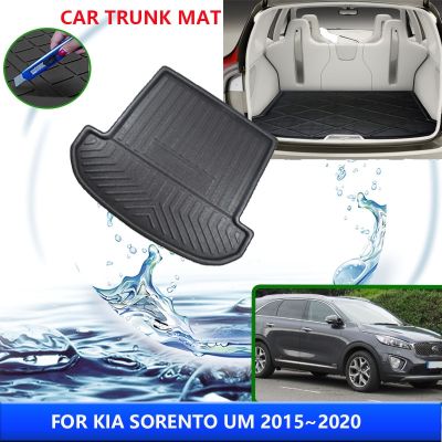 พรมกระโปรงหลังรถสำหรับ Kia Sorento UM 2016 2015 ~ 2020 2017 2018 2019ถาดการเดินเรือด้านหลังพรมปูพื้นอุปกรณ์ตกแต่งภายในที่ป้องกันโคลน