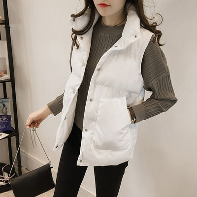 [Spot] ladies vest womens short Korean style autumn winter cotton-padded coat vest bread coat vest cardigan women 2023