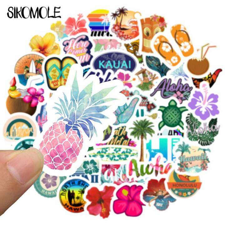 10-30-50pcs-cartoon-hawaii-tropical-beach-sticker-summer-hibiscus-flower-diy-toys-laptop-skateboard-luggage-helmet-stickers-f5-stickers-labels