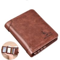 ZZOOI Mens Leather Wallet for Men Minimalist Vertical Short Business 3 Fold Rfid Credit Card Holder Money Bag Wallets Man