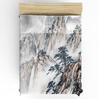 Landscape Ink Painting Custom Bedding Fitted Sheet Couple Mattress Cover With Elastic Home Double Bed Sheet(no pillowcases)