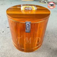 TMD ถังออมสินกระปุกออมสิน ถังไม้ทรงกลม งานไม้สักแพร่ (ขนาด 14*14 นิ้ว) Piggy Bank Wood