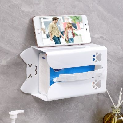 Cat Tissue Box Kitchen Punching Paper Box Wall Mounted Paper Towel Holder Creative Simple Plastic Hygiene Bathroom Counter Storage