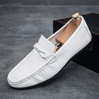 ยี่ห้อใหม่แฟชั่น Mens Loafers สำหรับชายหนัง Casual รองเท้าแตะขับรถเรือ Peas Flats Designer สีดำสีขาวรองเท้าชายรองเท้า ~