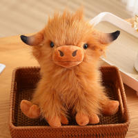 Kawaii จำลอง Highland Cow Plush ตุ๊กตาตุ๊กตาสัตว์ครีม Highland Cattle Plush ของเล่น Plushie สำหรับของขวัญเด็ก