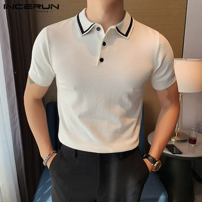 INCERUN เสื้อผู้ชายเสื้อยืดใส่ทำงานในสำนักงานแบบเสื้อเชิ้ตแขนสั้นเฮนลี่ย์ทางการ (สไตล์เกาหลี)