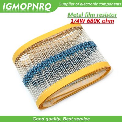100pcs Metal film resistor Five color ring Weaving 1/4W 0.25W 1% 680K 680K ohm 680Kohm