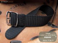 สายนาฬิกา Perlon  European Grade Black SS Polished Buckle สีดำ หัวแบบเงา 22mm