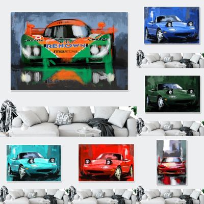 บทคัดย่อ24ชั่วโมง Le Mans Race Car Mazda 787B โปสเตอร์และพิมพ์-Miata Racing Graffiti ภาพวาดผ้าใบสำหรับ Wall Art Room Decor และของขวัญ